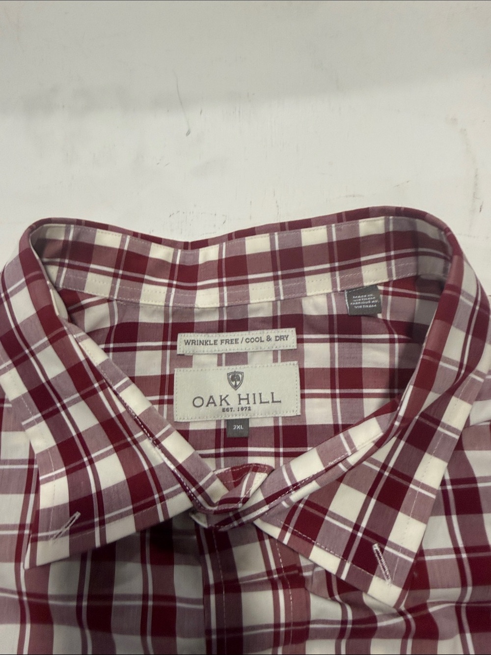 Men's Red and White Plaid Button-Down Shirt - Picture 2 of 4